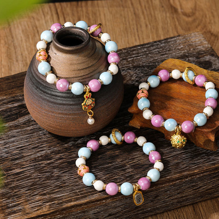 Buddha Stones Tibetano Zakiram Dea della Ricchezza Coniglio Testa di Leone Ciondolo Liuli Vetro Incenso Cenere Perline di Porcellana Braccialetto di Protezione