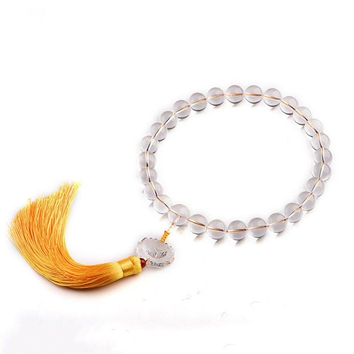 Buddha Stones Cristallo bianco naturale Loto Mala da polso Meditazione Nappe Mala tascabile Decorazione per auto