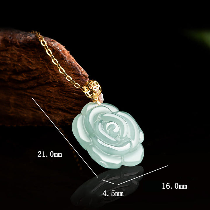 Collana con ciondolo in giada rosa naturale con Buddha Stones in oro 18 carati e argento sterling 925