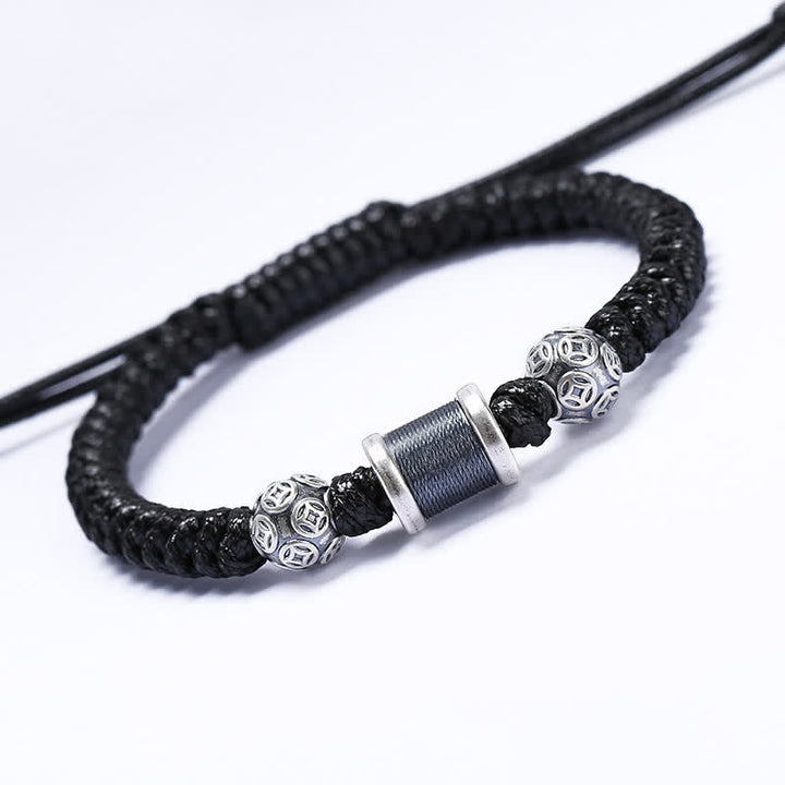 Braccialetto in corda intrecciata con perline di rame in argento sterling 999 Buddha Stones