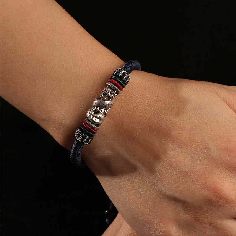 Braccialetto di corda portafortuna con drago di buon auspicio, fatto a mano in argento sterling 925, anno del drago , Buddha Stones