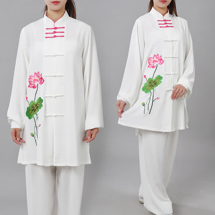 Buddha Stones Fiore di Loto Foglia Modello Tai Chi Meditazione Preghiera Spirituale Zen Pratica Abbigliamento Set da Donna - image 3