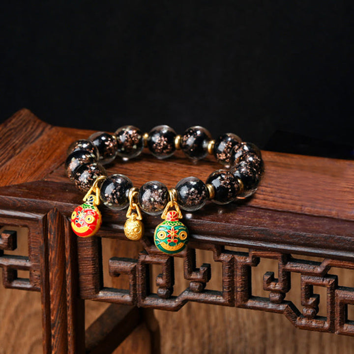 Braccialetto di successo con perline di vetro fluorescente luminoso Liuli, ciondolo famiglia bestia che deglutisce Buddha Stones