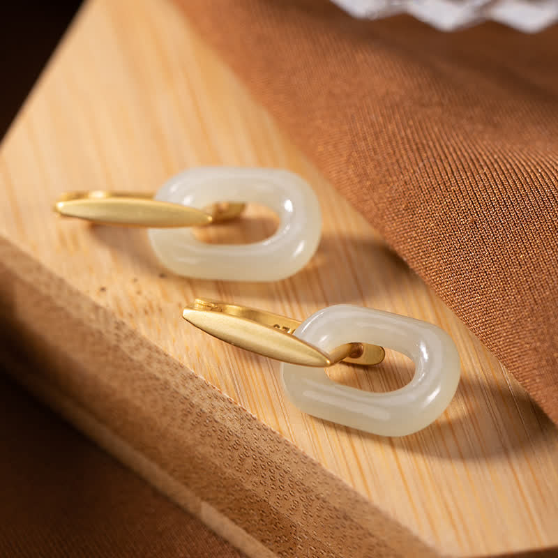 Orecchini Buddha Stones in argento sterling 925 con giada bianca rotonda e benedizione della felicità - Argento Sterling 925 e Giada Bianca - image 0