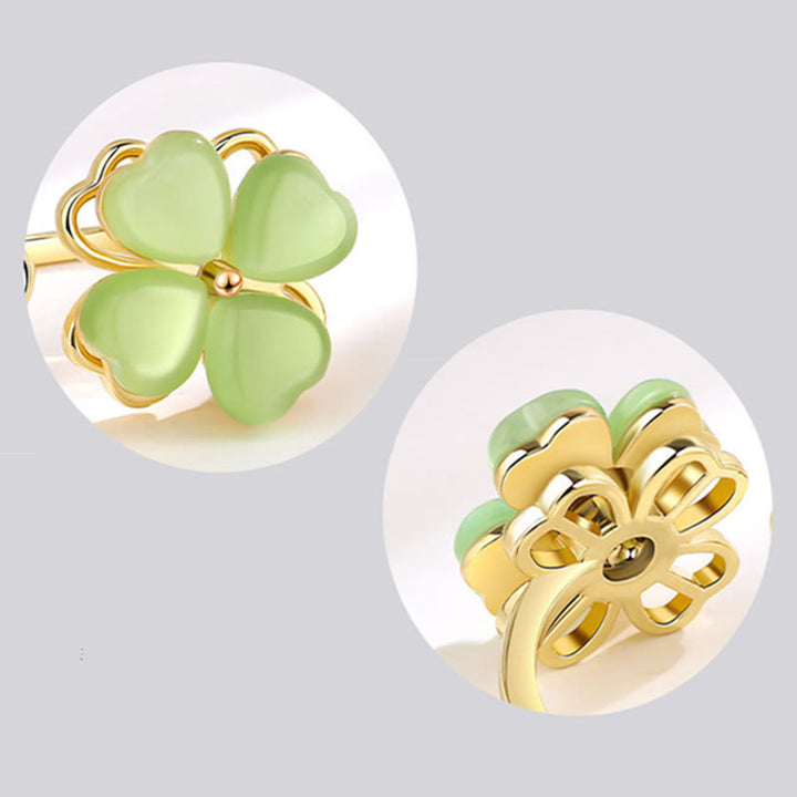 Anello girevole Buddha Stones Cat's Eye Four Leaf Clover Zircone Love