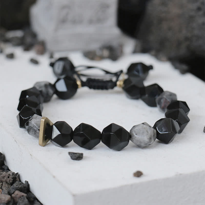 Braccialetto di purificazione con pietra glitterata nera e ossidiana nera