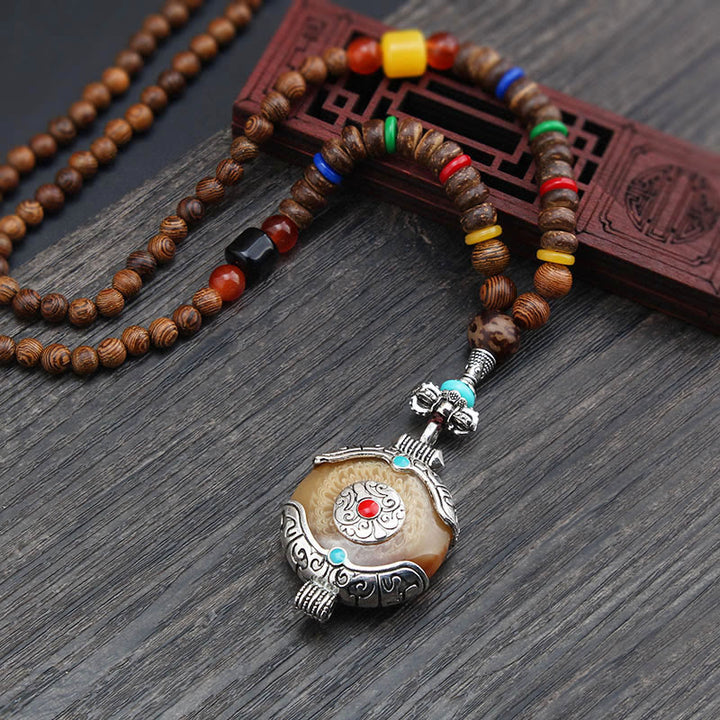 Buddha Stones Tibetano Legno Wenge Bodhi Seme Agata Elefante Collana Pendente Protezione