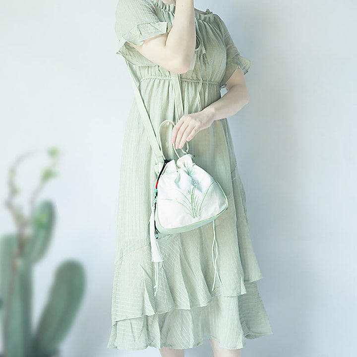 Borsa a tracolla in tela con fiori ricamati a mano con Buddha Stones - image 3