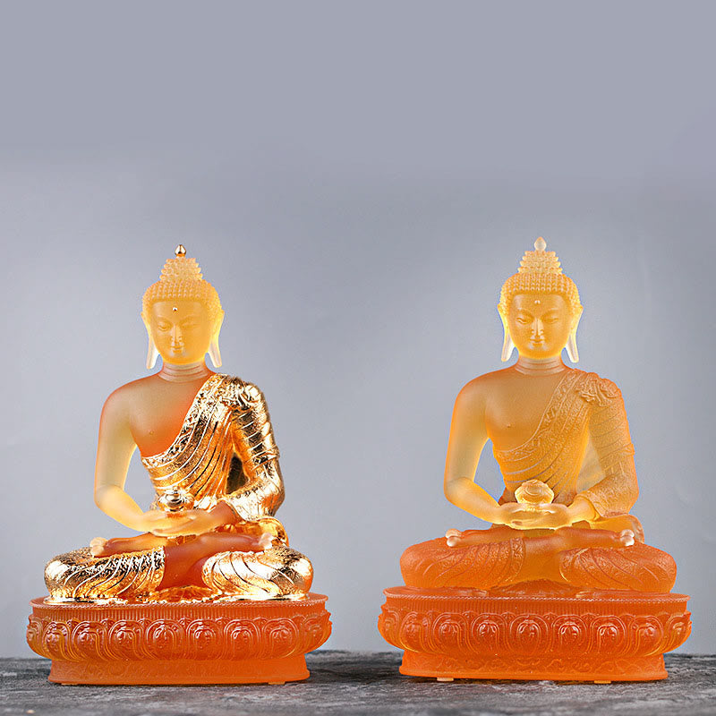 Buddha Stones Statuetta fatta a mano del Buddha Liuli Pezzo d'arte Statua della serenità Decorazione dell'offerta domestica