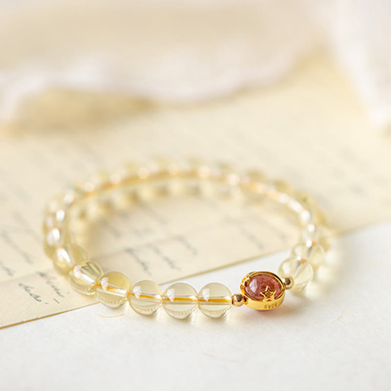 Braccialetto di protezione a forma di stella in quarzo rutilato dorato Buddha Stones Strawberry Quartz