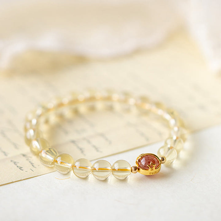 Braccialetto di protezione a forma di stella in quarzo rutilato dorato Buddha Stones Strawberry Quartz