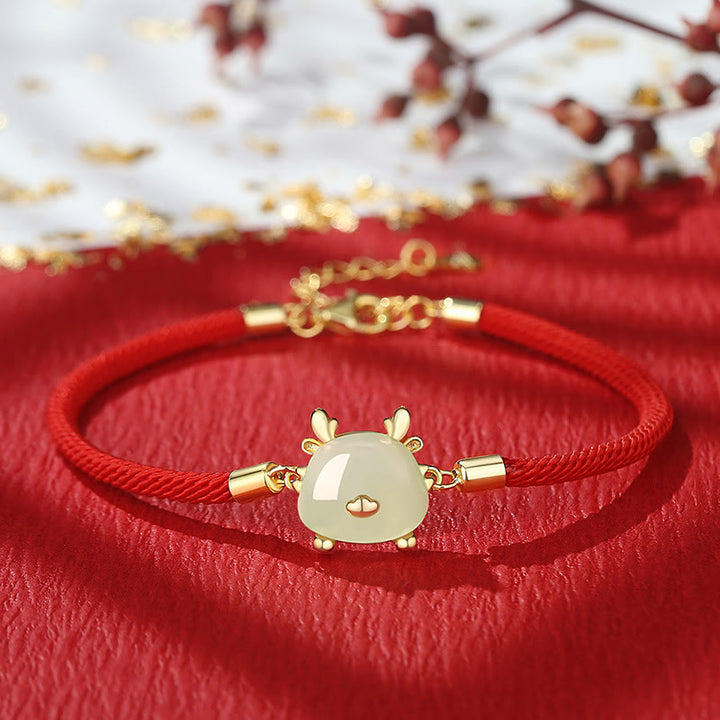 Buddha Stones Argento Sterling 925 Anno del Drago Giada Hetian Naturale Agata Rossa Simpatico Drago Protezione Successo Bracciale Collana Ciondolo Orecchini