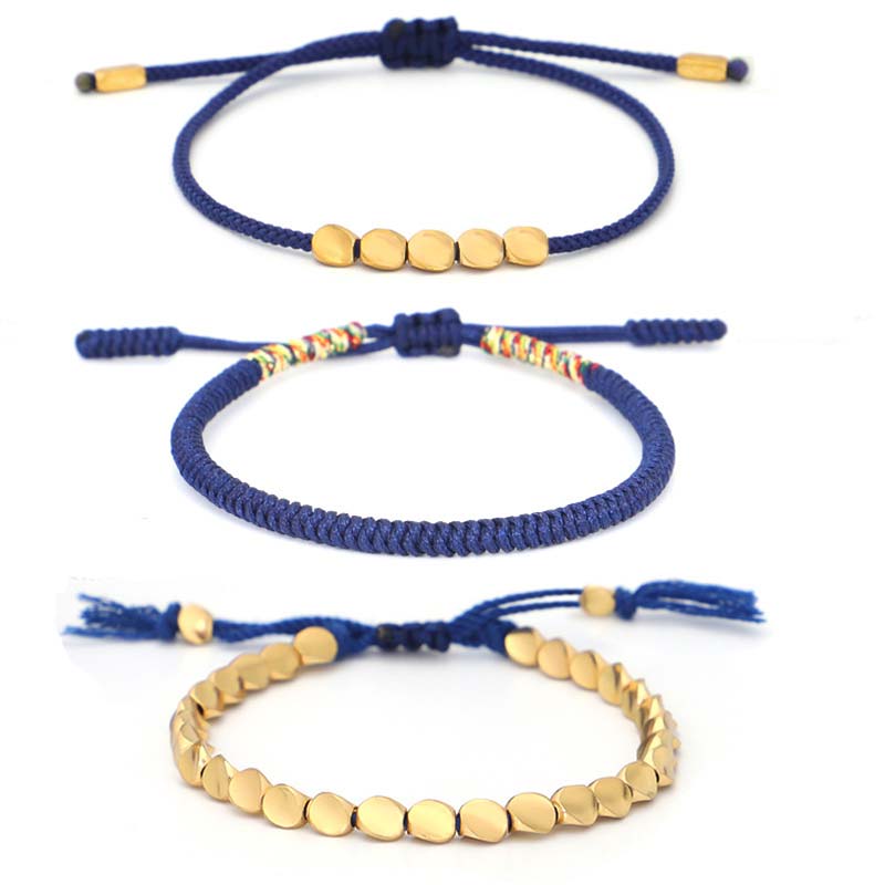 Buddha Stones 3 pezzi perline di rame tibetano guarigione protezione braccialetto fortuna set