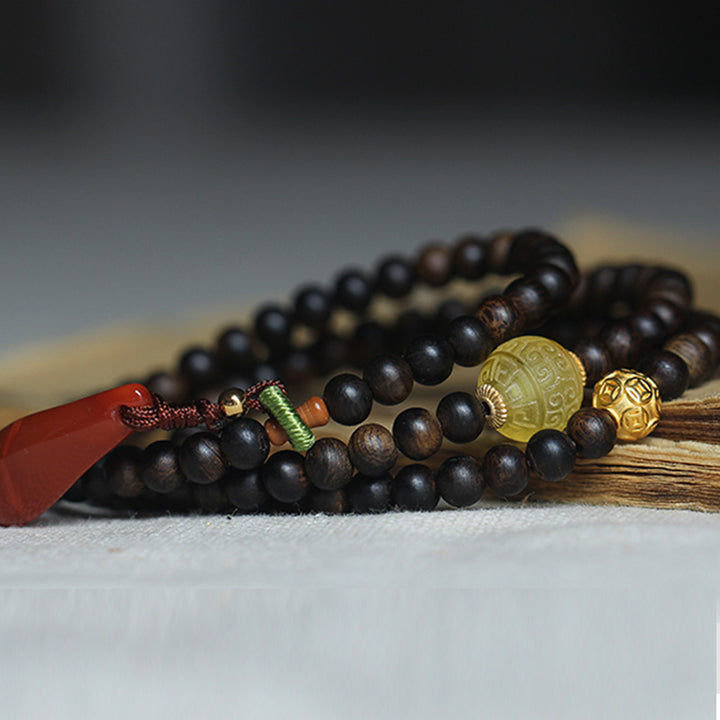 Buddha Stones 999 Oro Nha Trang Heiqinan Agarwood Ambra Agata Rossa Forza Bracciale Meditazione