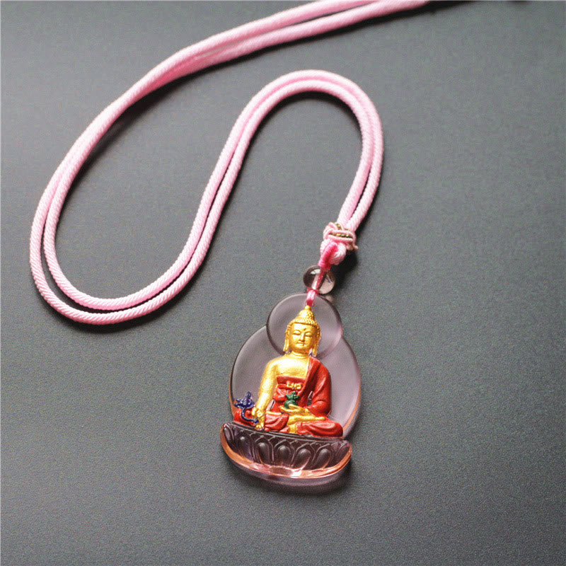 Buddha Stones Tibet Medicina Buddha Liuli Cristallo Compassione Collana Pendente - Buddha della medicina rosa - image 3