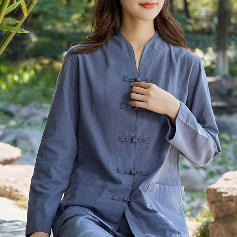 Buddha Stones Spirituale Zen Pratica Yoga Meditazione Preghiera Uniforme Cotone Lino Abbigliamento Donna Set