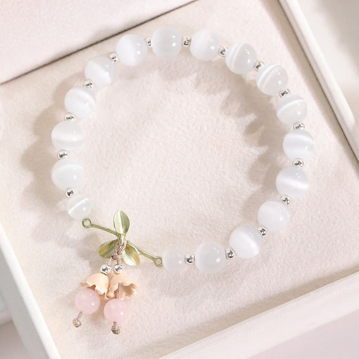 Bracciale con ciondolo Buddha Stones Cat's Eye, Aventurina verde, Calcedonio blu, Cristallo rosa, Orchidea della pace