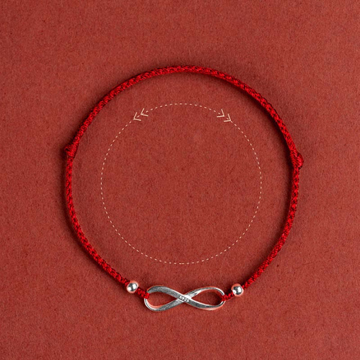Buddha Stones 925 Sterling Silver Endless Knot Protezione Fortuna Braccialetto Cavigliera Corda Rossa