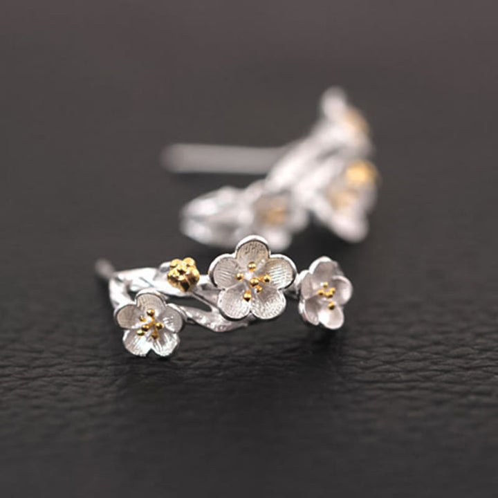 Orecchini Buddha Stones in argento sterling 925 con fiori di prugna e benedizione floreale
