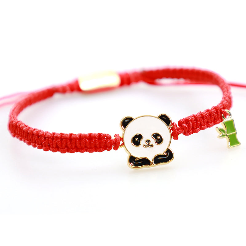 Braccialetto portafortuna rosso in bambù con panda fatto a mano in tibetano con Buddha Stones