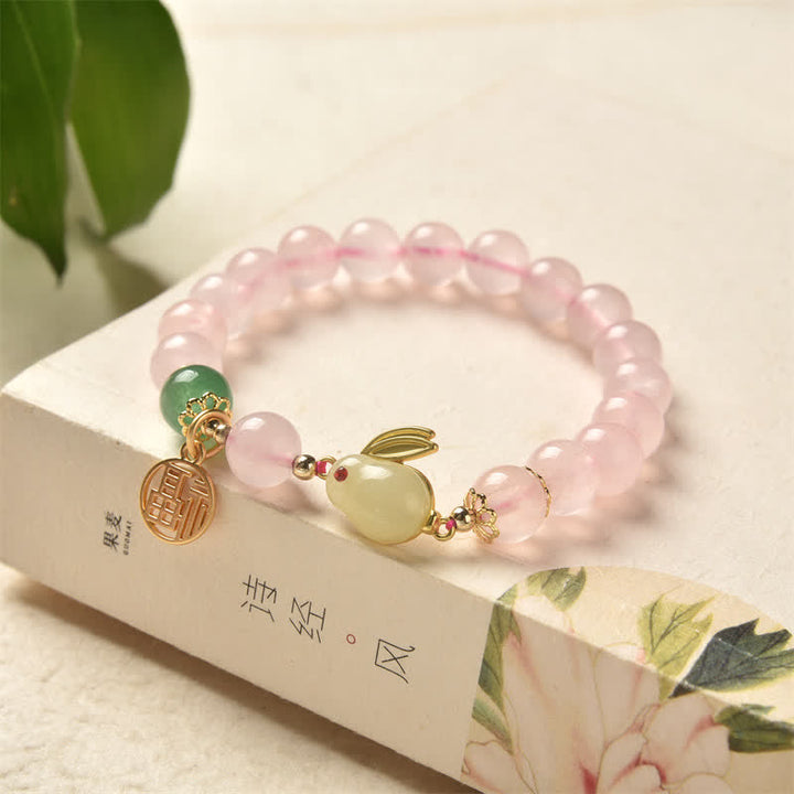Braccialetto di felicità dell'amore del coniglietto di agata verde di cristallo rosa naturale dell'anno del coniglio