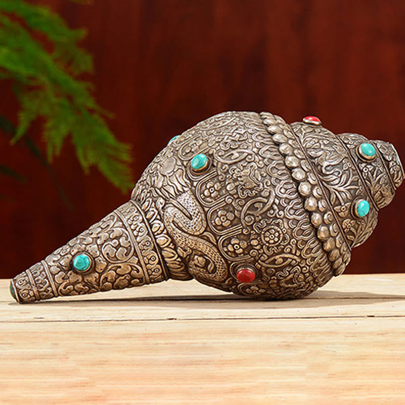 Tibetano fatto a mano naturale Shankha inciso otto simboli di buon auspicio conchiglia fortunata decorazione per la casa