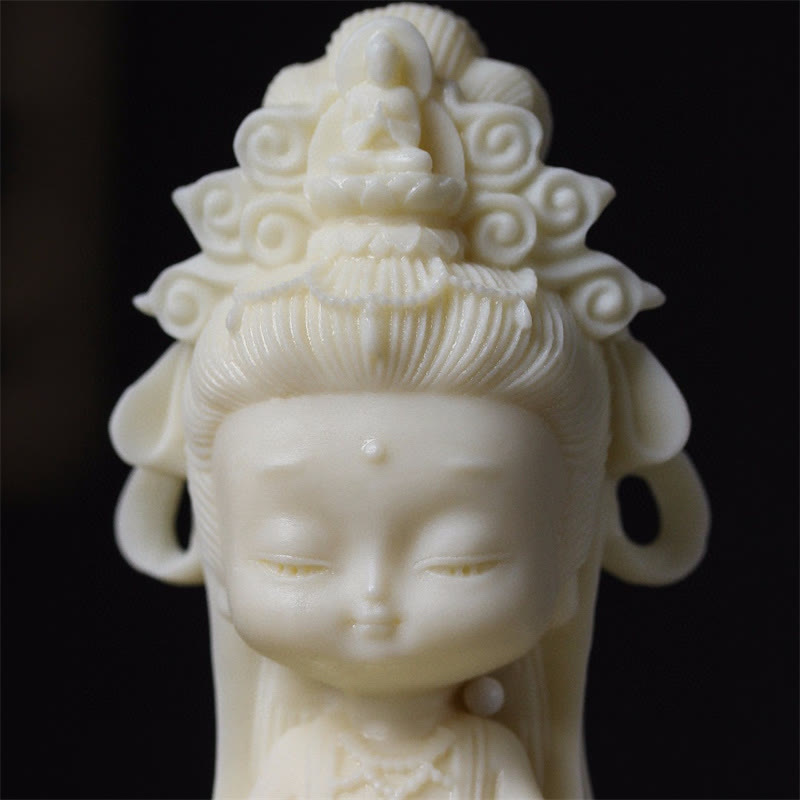 Buddha Stones Mini Avorio Frutta Kwan Yin Avalokitesvara Loto Ricchezza Decorazione Scrivania