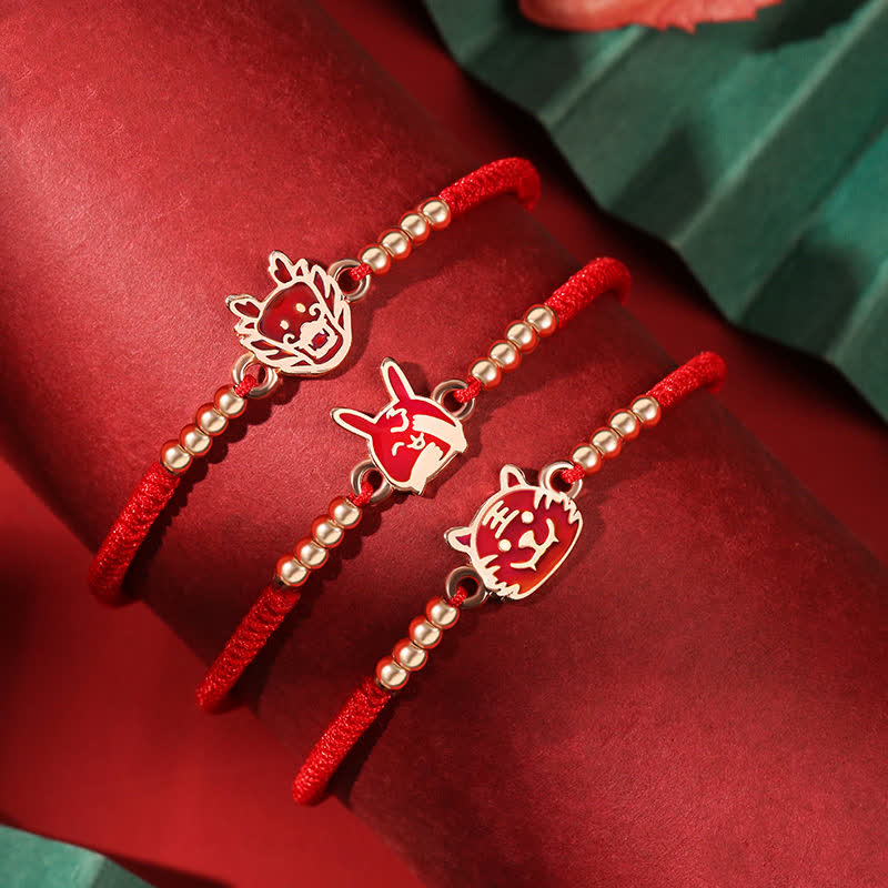 Braccialetto in corda rossa scolorita Buddha Stones 925 Sterling Silver Zodiac cinese Fortuna Fede - image 1