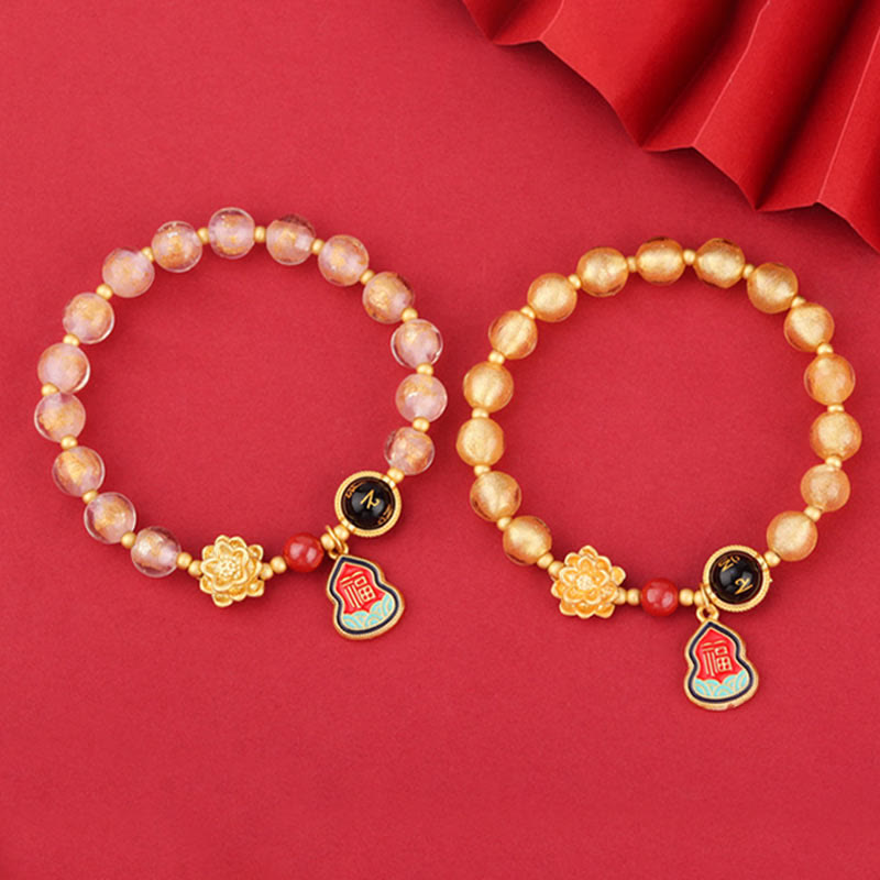 Buddha Stones Tibet Om Mani Padme Hum Fu Carattere Zucca Charm Loto Liuli Perline di Vetro Braccialetto della Fortuna