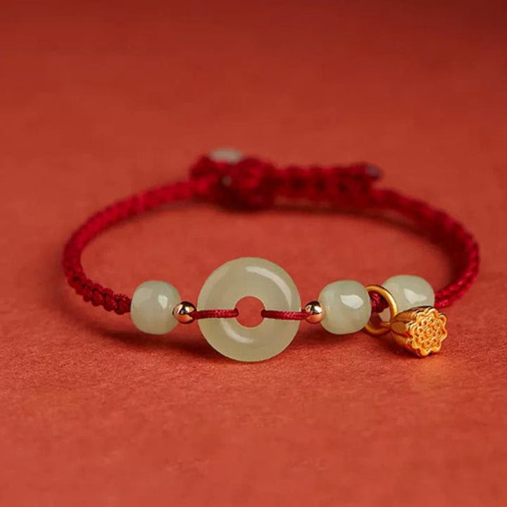 Braccialetto con corda Buddha Stones Round Peace Buckle Jade Lotus Happiness Abbondanza Ricchezza