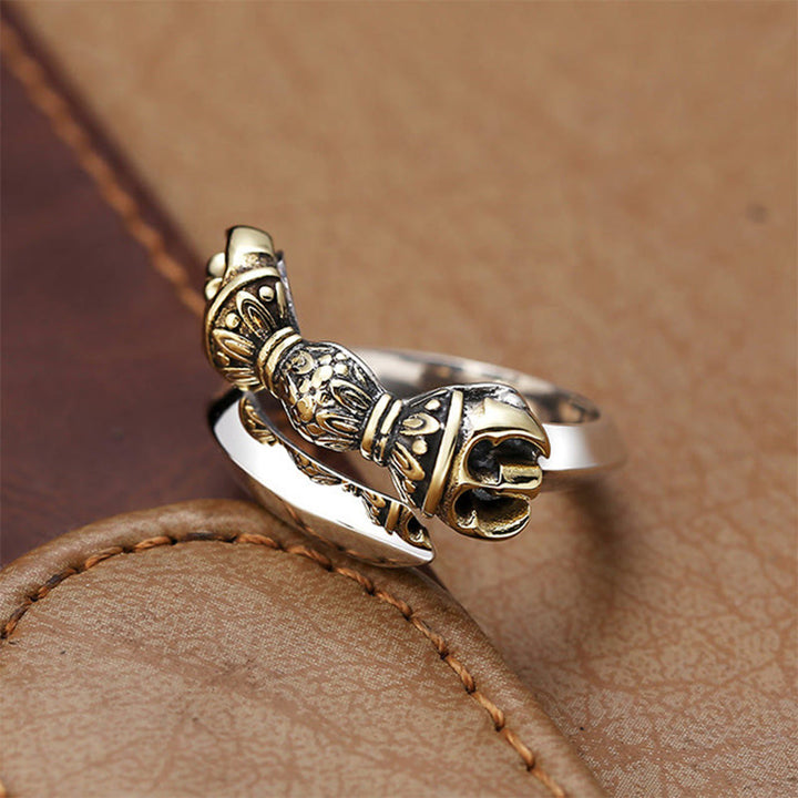 Buddha Stones Tibetano Dorje Vajra Inciso Design Rame Fortuna Ricchezza Anello Regolabile