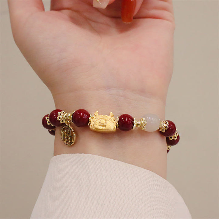 Buddha Stones Anno del Drago Agata Rossa Quarzo Fragola Ossidiana Nera Giada Granato Perla Cinabro Drago Gnocco Fortuna Fu Bracciale Personaggio - image 36