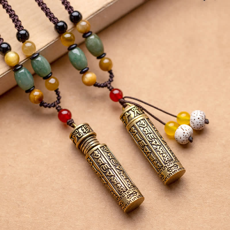 Buddhastoneshop Tibet Om Mani Padme Hum Agata Shurangama Sutra Collana con pendente di protezione - image 1