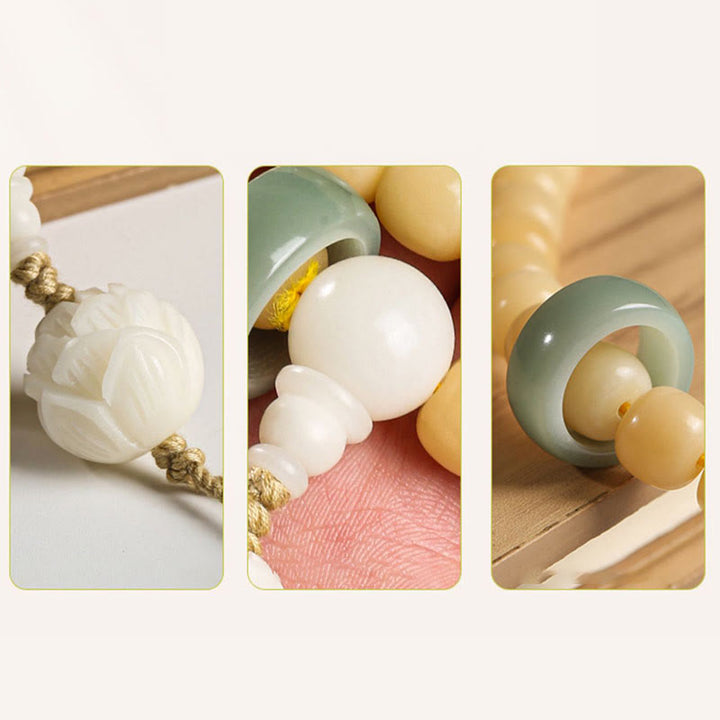 Braccialetto con ciondolo di pace e armonia, perline di loto Dzi, semi di Bodhi naturali , Buddha Stones