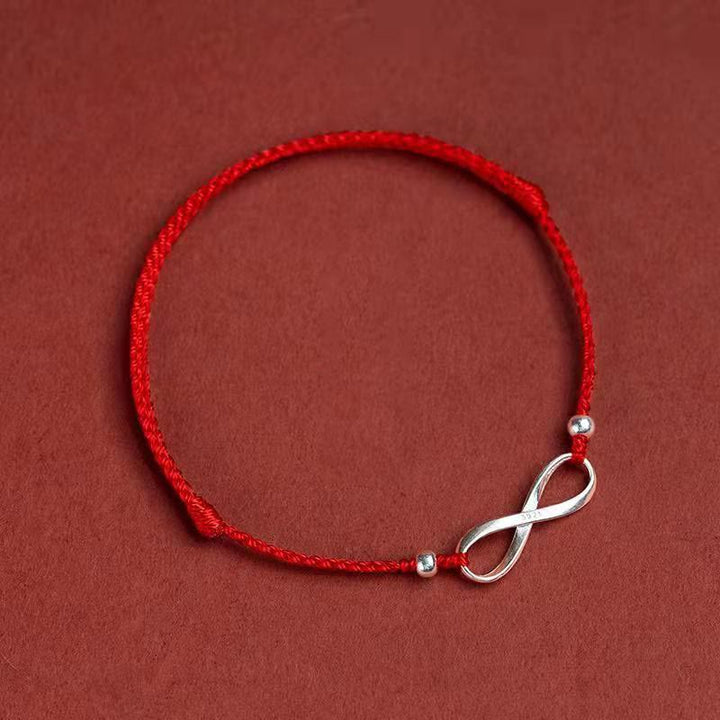 Buddha Stones 925 Sterling Silver Endless Knot Protezione Fortuna Braccialetto Cavigliera Corda Rossa
