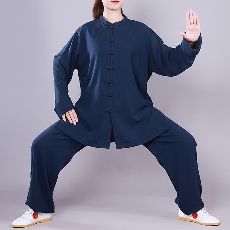 Set di abbigliamento unisex in cotone e lino , Buddha Stones, Tai Chi, Qigong, meditazione, preghiera, pratica spirituale Zen - Blu navy - Manica lunga - US14, UK/AU18, EU46 (3XL)  - image 22