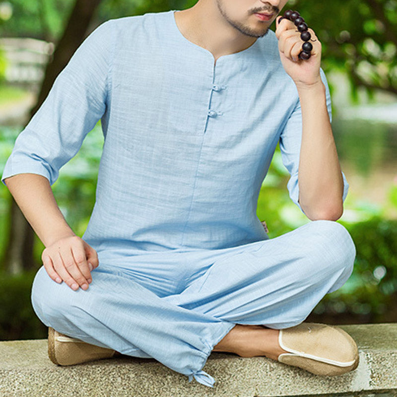 Buddha Stones Meditazione Preghiera Spirituale Zen Pratica Uniforme Abbigliamento Uomo Set