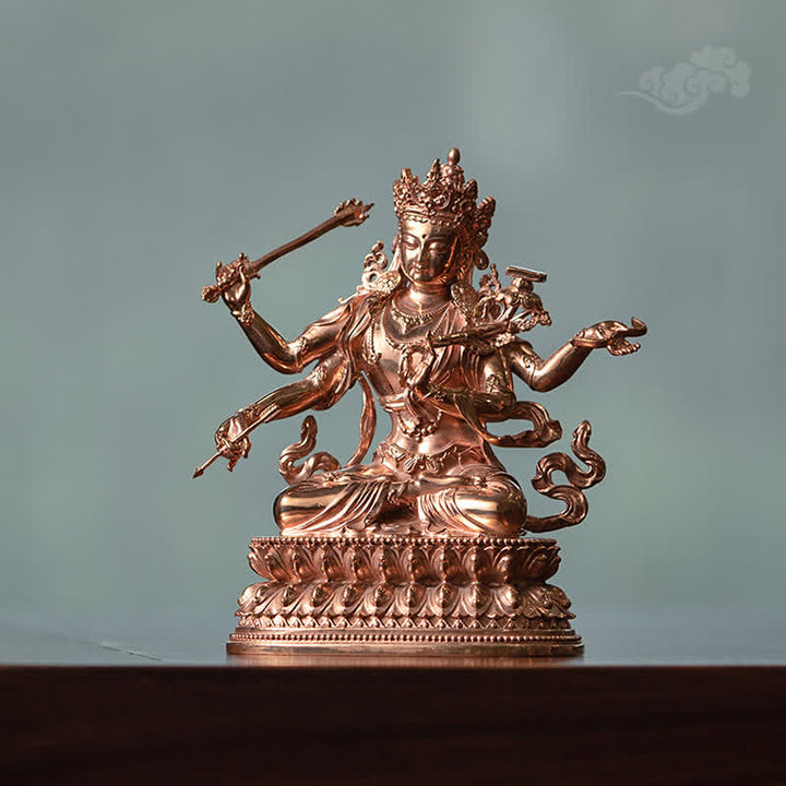 Statua in rame della serenità della statuetta del Bodhisattva Manjusri a quattro braccia