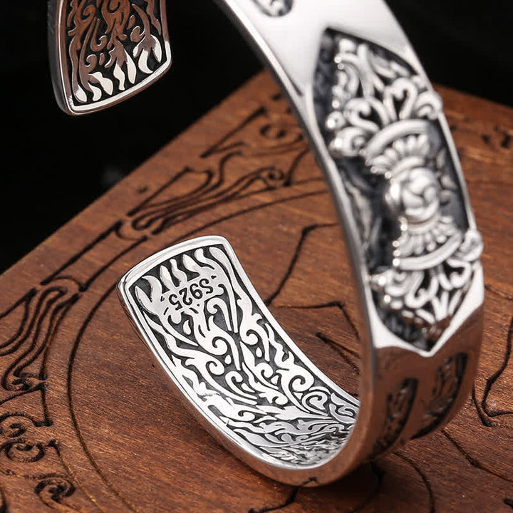 Buddha Stones 925 Sterling Silver Vajra Dorje Braccialetto con Potere Spirituale Inciso - image 5