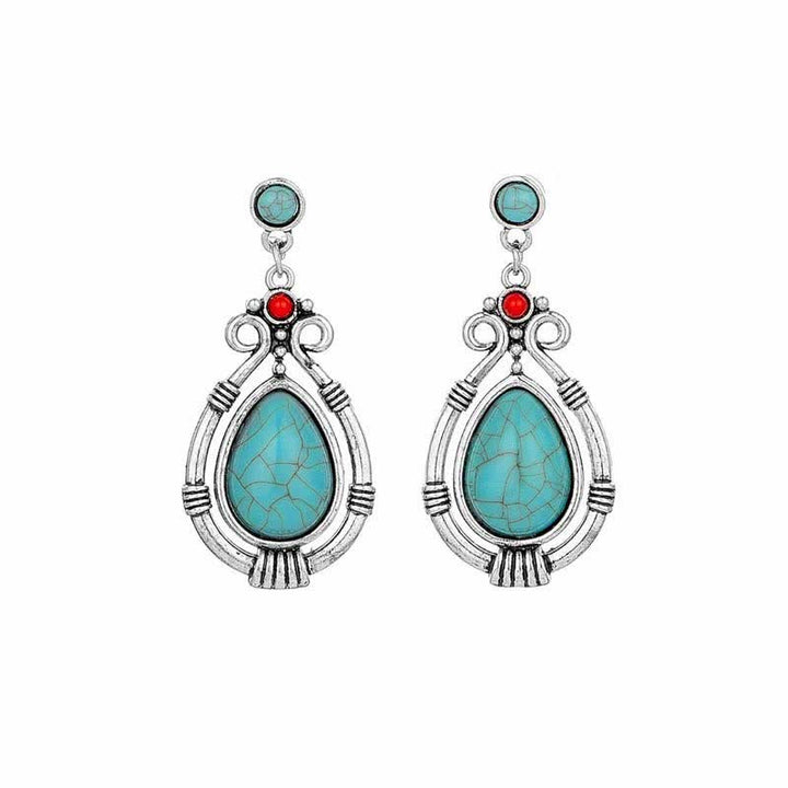 Orecchini pendenti a goccia in turchese vintage tibetano con clip