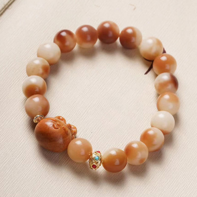 Braccialetto di pace con coniglio e semi di Bodhi naturali Buddha Stones