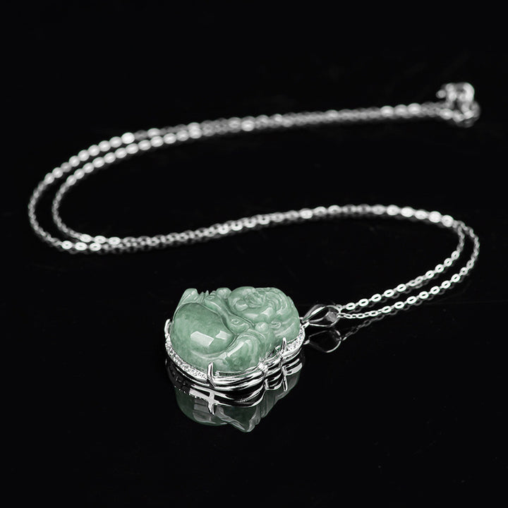 Collana con ciondolo a Buddha Stones in argento sterling 925 con Buddha che ride e giada, abbondanza - image 10