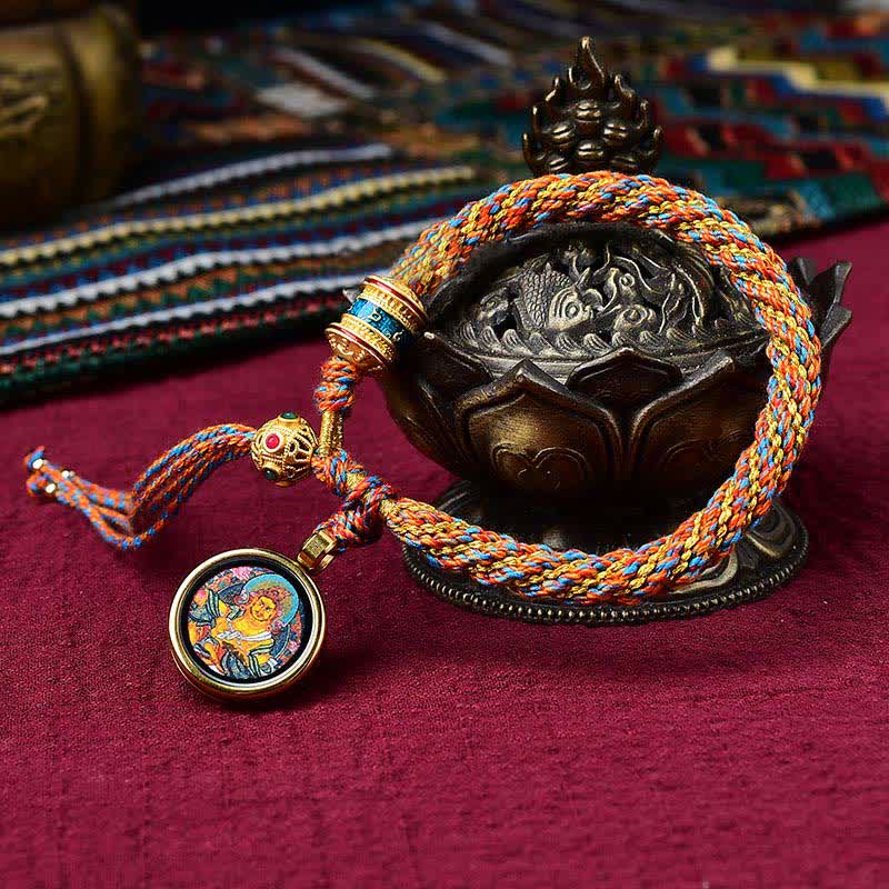 Braccialetto con ciondolo a forma di ruota di preghiera con ciondolo a forma di Thangka, fatto a mano in tibetano, con Buddha Stones