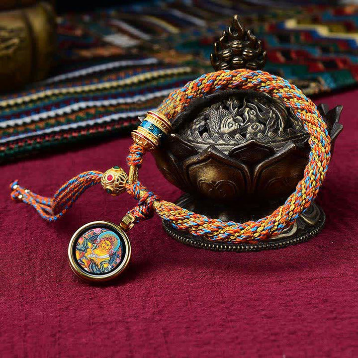 Braccialetto con ciondolo a forma di ruota di preghiera con ciondolo a forma di Thangka, fatto a mano in tibetano, con Buddha Stones