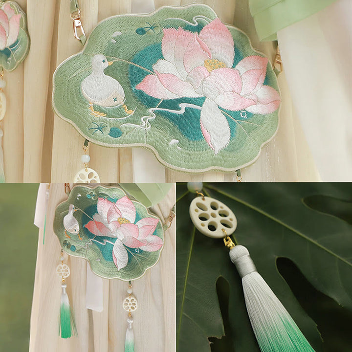 Buddha Stones Fortuna Ricamo Loto Koi Pesce Coniglio Fiore Borsa Hanfu Borsa a Tracolla Borsa a Tracolla
