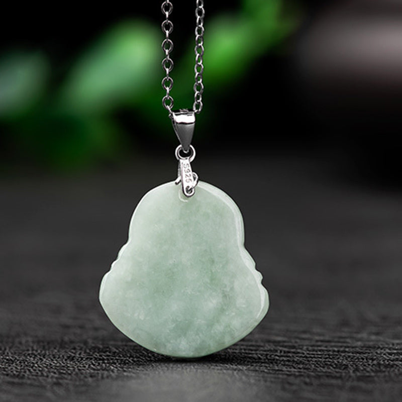 Collana con Buddha Stones in argento sterling 925 con ciondolo a forma di Buddha che ride e giada - image 7