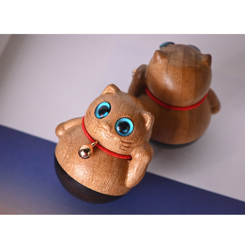 Buddha Stones Mini Gatto Fortunato Gattino Phoebe Zhennan Decorazione di Benedizione del Legno - image 19