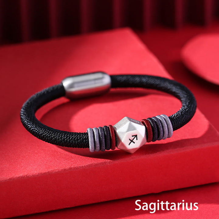 Braccialetto fatto a mano con corda e benedizione delle 12 costellazioni dello zodiaco in argento sterling 999 Buddha Stones