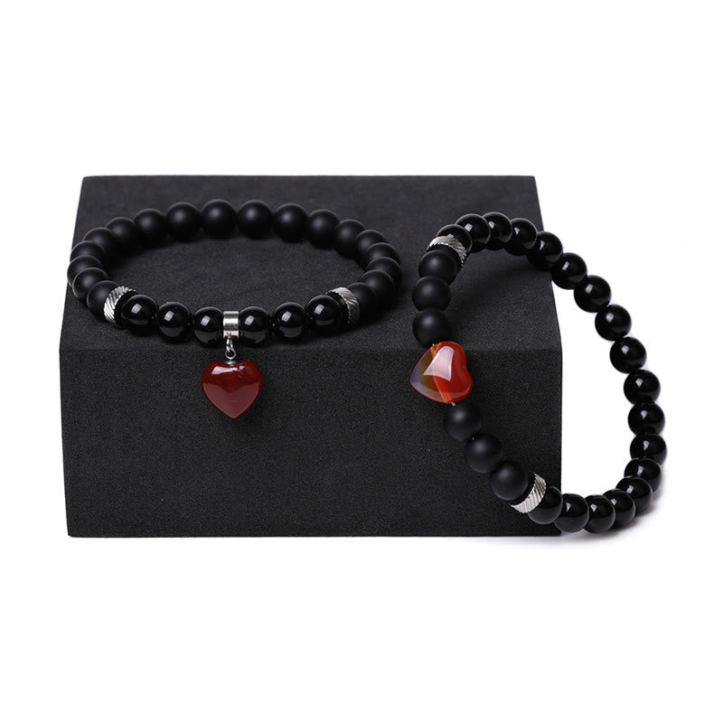 Buddha Stones 2 pezzi onice nero pietra di cristallo amore cuore protezione supporto coppia braccialetto