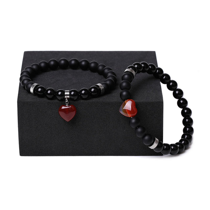 Buddha Stones 2 pezzi onice nero pietra di cristallo amore cuore protezione supporto coppia braccialetto